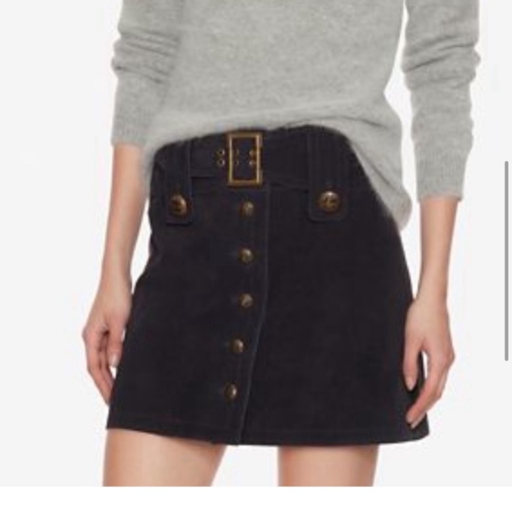 Navy Blue Suede Skirt with Belt